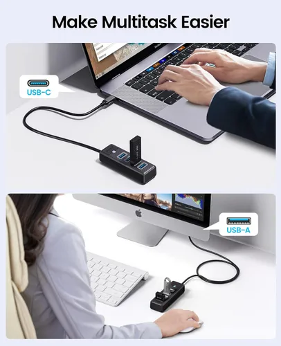 Vista 6 de 4 puertos USB 3.0 Hub ORICO Ultra Slim Data USB Splitter con cable extendido de 3.28 pies, para laptop, PC, MacBook, Mac Pro, Mac mini, iMac, XPS
