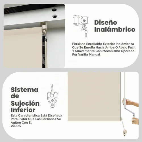 Vista 3 de Persianas opacas personalizadas para exteriores, beige, impermeables, resistentes al viento, protección UV premium, pantalla de privacidad para Tela