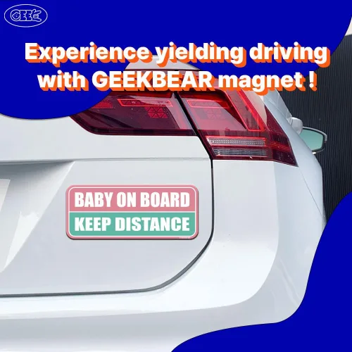 Vista 2 de GEEKBEAR Baby on Board - Imán para automóvil, colorido, reflectante, resistente a la intemperie, rectangular, 8.7 x 3.5 pulgadas