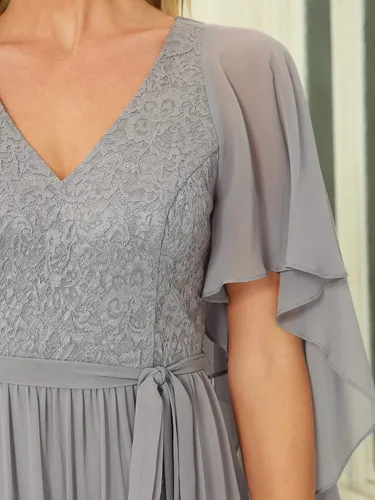 Vista 5 de Ever-Pretty Vestido de fiesta de noche de gasa con cuello en V para mujer 0640