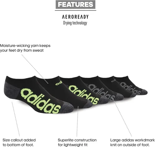 Vista 2 de adidas Calcetines lineales Superlite para niños y niñas (6 pares)