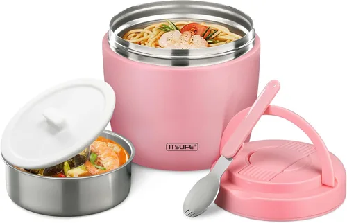 Vista 10 de Termo de sopa para comida caliente, contenedor de almuerzo aislado de acero inoxidable de 32 onzas, termo de boca ancha para sopa y alimentos, Negro