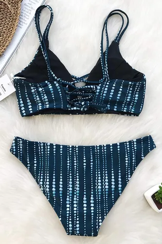 Vista 6 de CUPSHE Conjunto de bikini con cordones para mujer, para playa, tiro bajo, tirantes ajustables