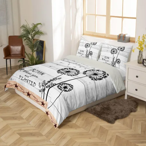Vista 6 de Juego de funda de edredón de diente de león, estrella de Texas occidental, para niños y niñas, funda de edredón de tablones de madera gris y blanco