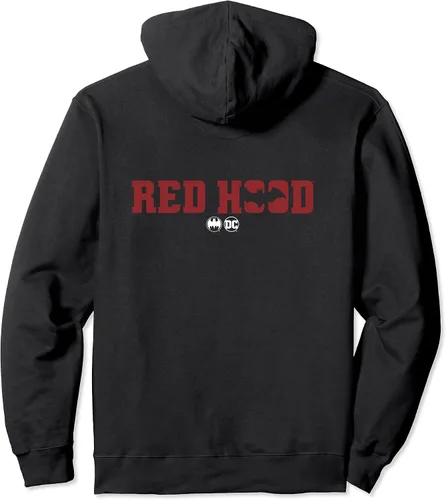 Vista 2 de DC Comics Sudadera con capucha roja de Batman con logotipo de murciélago en la parte delantera y trasera Negro S
