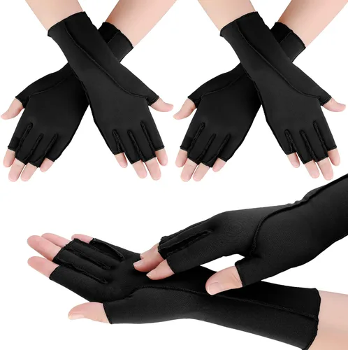 Vista 9 de Janmercy 3 pares de guantes de compresión para artritis para mujeres y hombres para el dolor del túnel carpiano reumatoide, guantes sin dedos