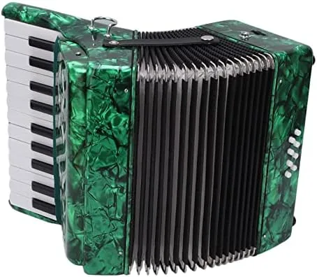 Vista 5 de BTER Acordeón, 22 teclas, 8 bajos, exquisito acordeón de piano de celuloide con correas ajustables, instrumento musical de afinación profesional