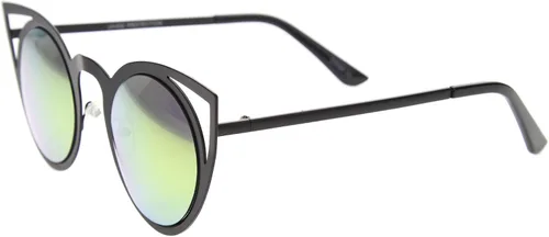 Vista 12 de zeroUV Gafas de sol redondas de metal recortadas con lente de espejo de ojo de gato para mujer