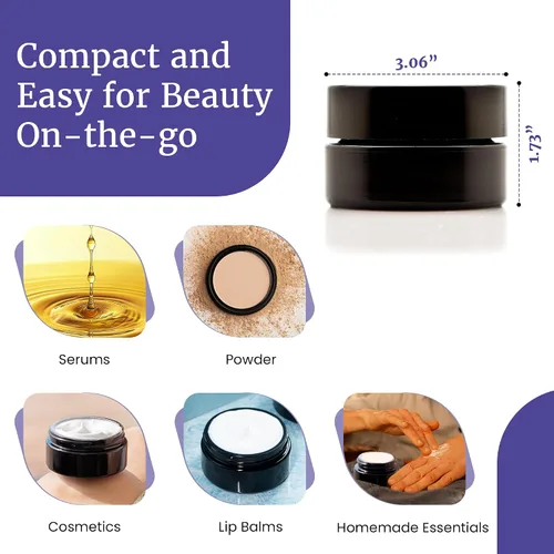 Vista 3 de Infinity Jars Tarro con tapa de rosca de 3.4 fl oz (3.3 fl oz), color negro, ultravioleta, recargable, estilo cosmético, botella de viaje, tarro