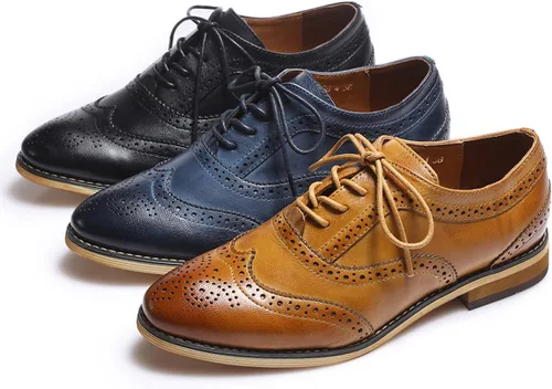 Vista 8 de Mona flying Zapatos de tacón apilado para mujer Oxfords de cuero con cordones cómodos