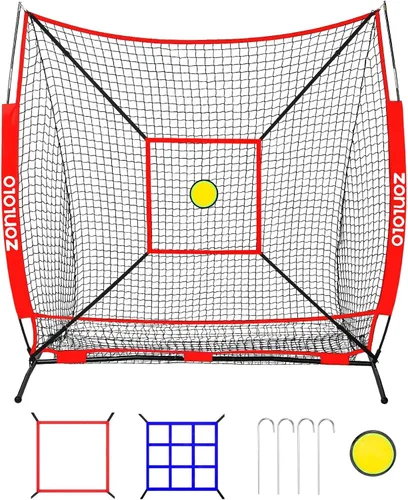 Vista 7 de Zonlolo Red de béisbol de 6 x 6 pies con 3 objetivos diferentes, red de práctica portátil para batear, pegar, lanzar y lanzar, paquete compacto