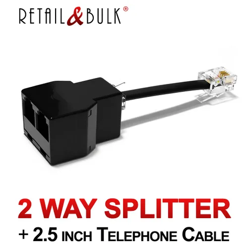 Vista 5 de Divisor de conector de teléfono para teléfono fijo RJ11 6P4C adaptador de 2 vías (1 divisor + cable de 2.5 pulgadas)