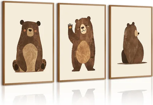 Vista 16 de Arte de Pared para Guardería de Osos, Decoración Póster de Lienzo para Niños, Decoración de Pared para Guardería de Bebé Niño, Imágenes de Animales