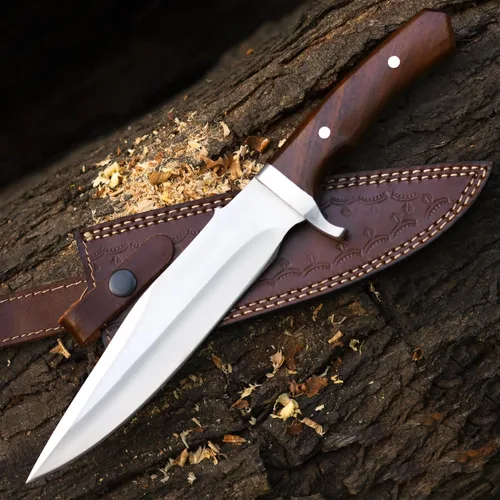 Vista 16 de Cuchillo Bowie con funda, cuchillo de caza de hoja fija para camping, senderismo, bushcraft, equipo al aire libre, cuchillo de supervivencia