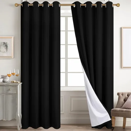Vista 108 de Diraysid Cortinas 100% opacas de lino beige para dormitorio, con ojales, aislamiento térmico, cortinas de oscurecimiento de habitación