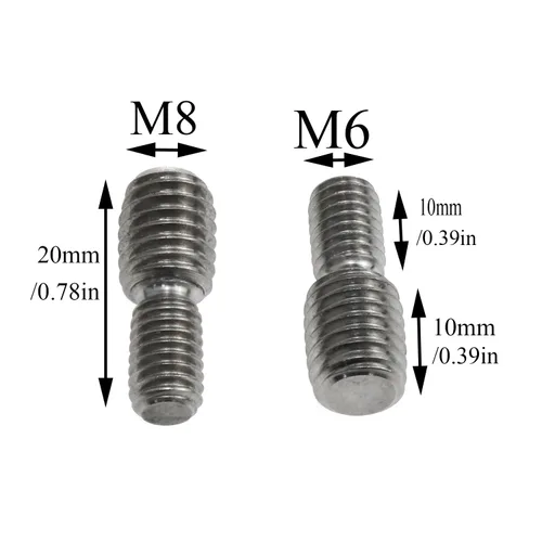 Vista 3 de Paquete de 12 adaptadores reductores de rosca M6 a M8, acero inoxidable 304 Perno de paso de 1.181 in; tornillo de doble extremo para muebles