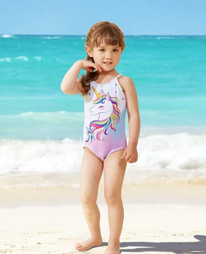 Vista 6 de WAWSAM Traje de baño de una pieza para niñas, traje de baño de playa para niños pequeños