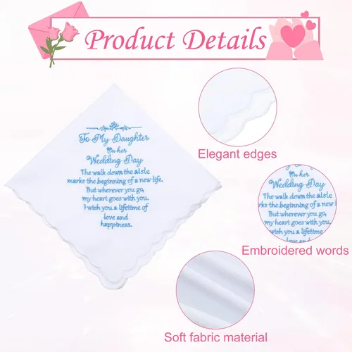 Vista 3 de Tegeme Pañuelo de novia pañuelo de boda para hija, regalo de boda, recuerdo Hankie y ángel azul novia pañuelo
