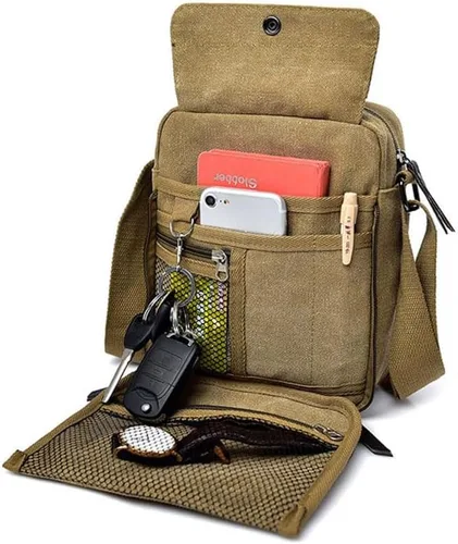 Vista 2 de MosaiRudo Bolsa de mensajero pequeña de lona para hombre, bolsa de hombro casual para hombres y mujeres, bolsa de transporte de viaje, bolsa