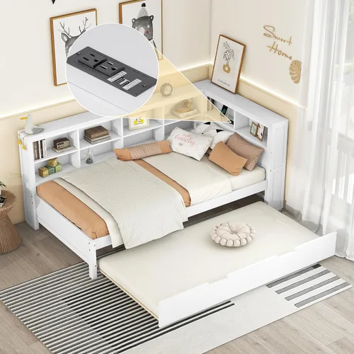 Vista 15 de HomSof Cama individual con 2 cajones, madera maciza, no necesita somier, gris