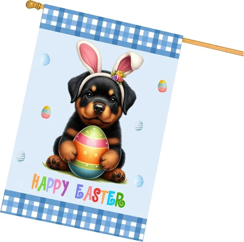 Vista 17 de Chow Chow Easter Day Dog House Flags for Home Decorations - Double Sided Yard Lawn Easter Festival Decorative Gift - Holiday Cats Flag Decor 28"w x