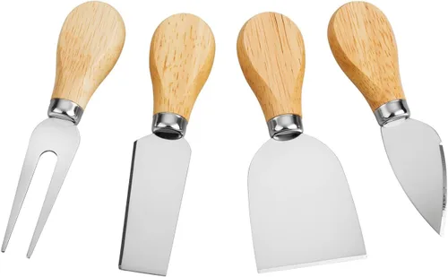 Vista 5 de Juego de 4 cuchillos de queso, cuchillo de queso, tenedor de queso, rebanador de queso, cuchillo de mantequilla, mini cuchillos de queso de acero