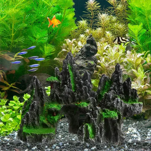 Vista 2 de Saim Decoraciones grandes de roca de acuario, adorno de montaña, puente de cueva de peces, modelo de paisaje acuático para peces dorados, escondite