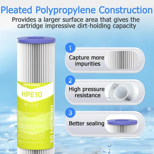 Vista 3 de Cartucho de filtro de agua de 20 micrones para toda la casa, filtros de sedimentos plisados para agua de pozo, reemplazo universal para cualquier