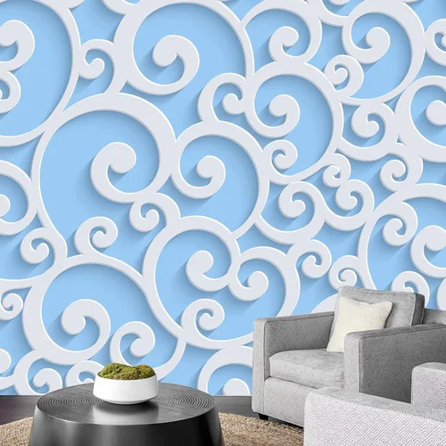 Vista 29 de NWT Calcomanía removible de pared/mural blanco pastel azul margarita, naturaleza, desierto, arte digital, arte moderno, decorativo, floral