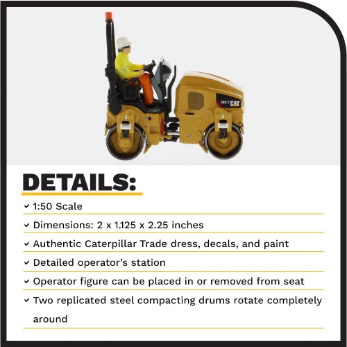 Vista 4 de Diecast Masters Compactador de utilidad CAT Caterpillar CB-2.7 con operador High Line Series 1/50 Diecast Model 85593