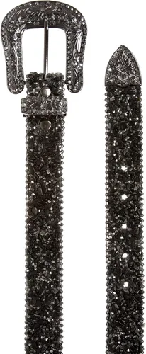 Vista 4 de Western Cowboy Rhinestone Bling Mesh Stone Belt - Opciones de varios colores Negro