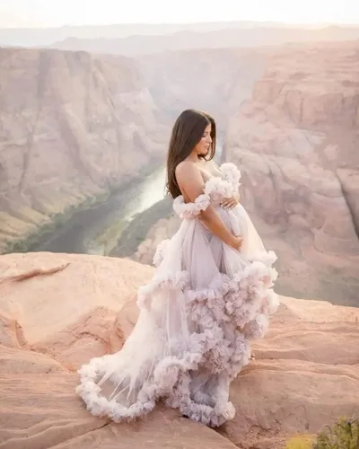 Vista 2 de Molisa Bata de tul para sesión de fotos de maternidad, volantes hinchados, lencería nupcial, bata de baño transparente para baby shower, vestidos
