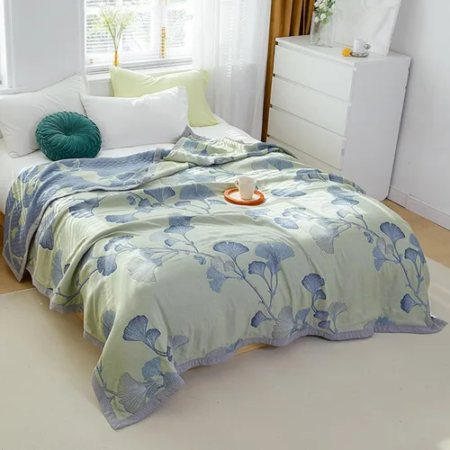 Vista 9 de Ginkgo - Colcha de jacquard de algodón suave, ligera, reversible, para otoño y verano, con patrón de hojas de ginkgo para decoración de cama