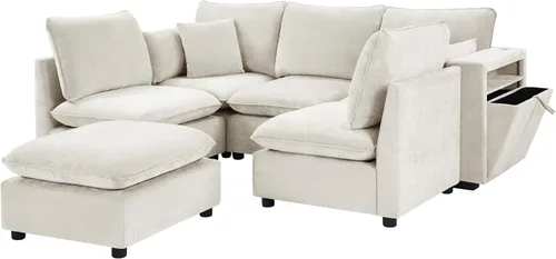 Vista 7 de JIVOIT Sofá modular modular de 93.7 pulgadas con otomana móvil, moderno en forma de U, sofá cama en forma de L con reposabrazos de almacenamiento