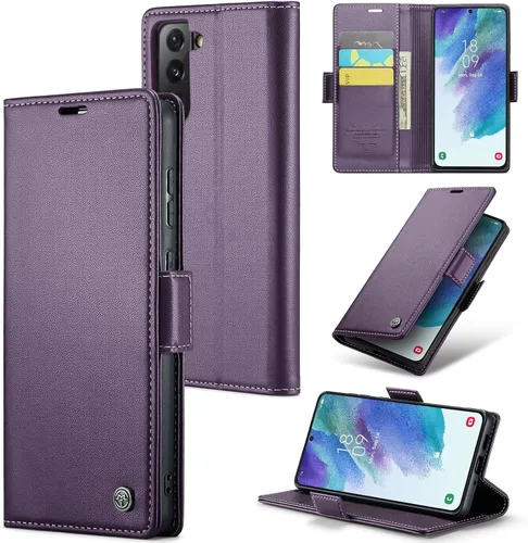 Vista 7 de Funda tipo cartera compatible con Samsung Galaxy S21 con tarjetero de bloqueo RFID, funda de piel con función atril para Samsung Galaxy S21 de 6.2