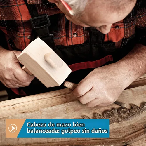 Vista 4 de Mazo de madera de 9.6 pulgadas, martillo de hielo de madera de haya maciza, herramienta de mano de carpintero sin daños para carpintería, tallado