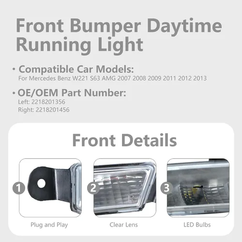 Vista 4 de Parachoques delantero luz diurna para Mercedes Benz W221 S63 AMG 2007-2013 2218201356 izquierda
