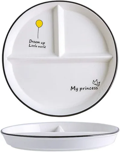 Vista 10 de 1 pieza de plato de porcelana con control de porción de dinosaurio, plato dividido para una alimentación racional, plato de postre dividido, plato