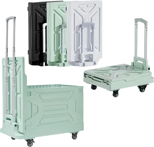 Vista 13 de VECELO Carrito de compras plegable 2 en 1 de 16 galones, carrito plegable con mango ajustable y ruedas de 360°, caja rodante de doble modo Negro