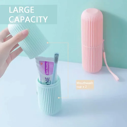 Vista 4 de Estuche portátil para cepillos de dientes de viaje, 2 unidades, organizador portátil para viajes de negocios y uso diario (rosa y azul)