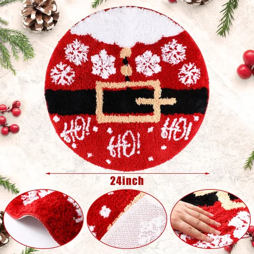 Vista 2 de Ceenna Alfombra de baño de Navidad, tapete de baño con cinturón de Papá Noel, tapete de baño absorbente de 24 x 24 pulgadas, tapete antideslizante