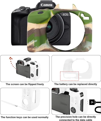 Vista 3 de Leayjeen Funda protectora de silicona compatible con cámara Canon EOSR50, carcasa protectora de silicona suave para cámara R50, con cubierta