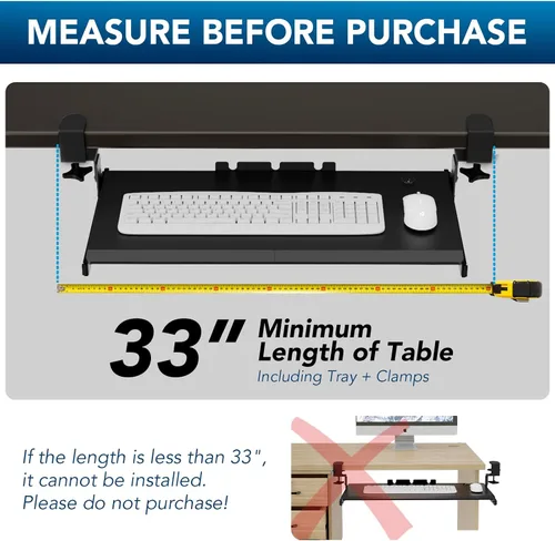 Vista 5 de AX WABER AX01WB01 - Bandeja extraíble para teclado debajo del escritorio con sistema de montaje de abrazadera C ajustable extra resistente, 27.3