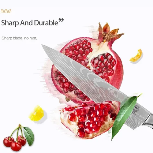 Vista 9 de XYJ Juego de cuchillos de cocina de acero inoxidable de 8 piezas con funda de transporte y funda de mango ergonómico para equilibrar bien