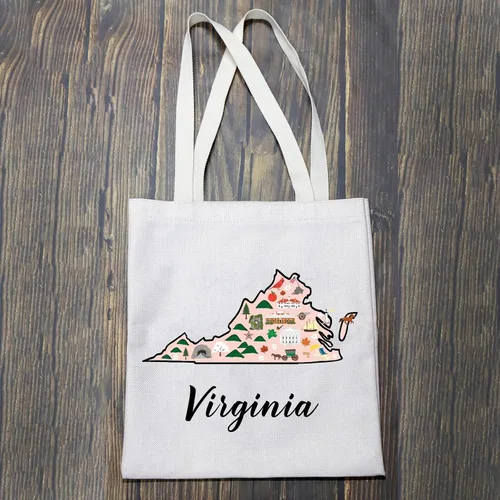 Vista 3 de BLUPARK Virginia Locale Tote Bag Born in Virginia Gift Bolsa de compras de viaje Virginia Map Regalo