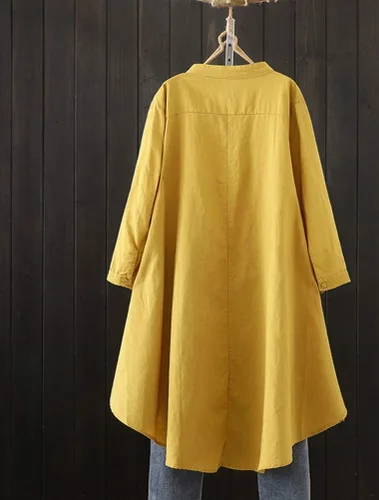 Vista 2 de Minibee Camisa de lino de algodón para mujer, blusa bordada de manga larga con botones