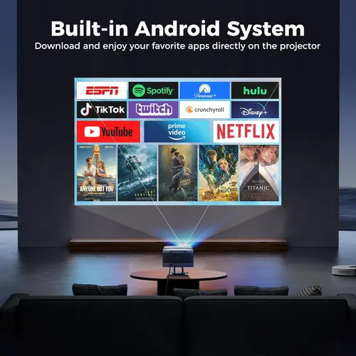 Vista 6 de Proyector 4K con Wifi y Bluetooth, proyector de películas para exteriores con pantalla de 120 pulgadas, proyector inteligente para el hogar con 1000