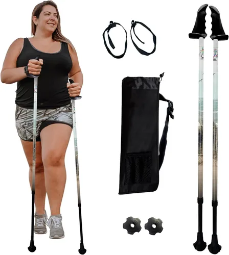 Vista 28 de York Nordic Bastones de senderismo motivadores grandes y altos para equilibrio y rehabilitación, 2 piezas, fuertes bloqueos de botón, patas de goma