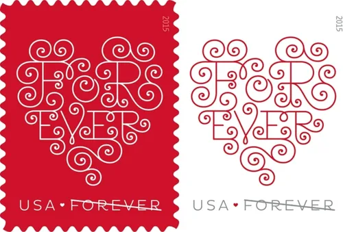 Vista 2 de Estampillas Forever Hearts USPS, Rojo