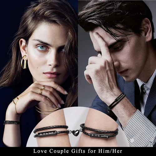 Vista 5 de Pulseras para parejas para mujeres, regalos para hombres, aniversario de boda, regalos de nacimiento para novio, novia, pulsera a juego, 2 piezas